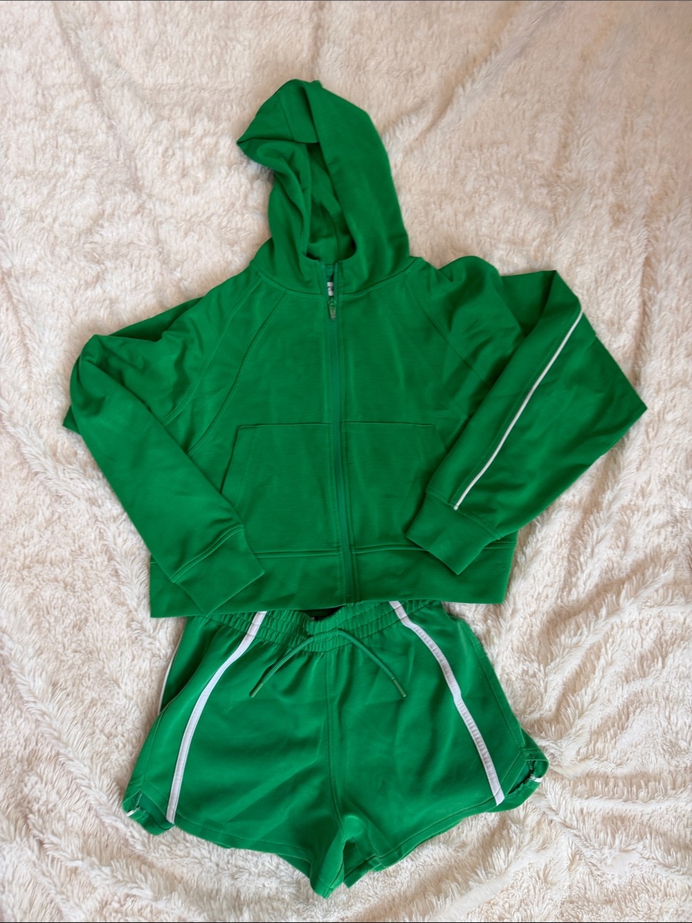 Zara Kids Green Hooded Zip Sweatshirt and Athletic Shorts Set